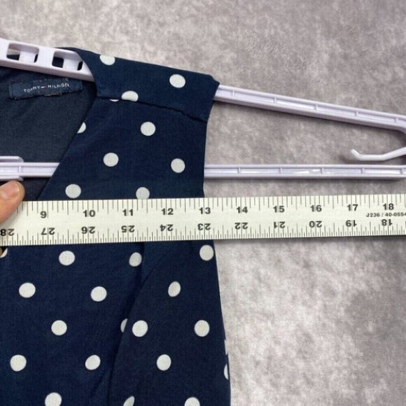 Tommy Hilfiger Dress Womens 11/19 Navy Polka Dots Stretch Retro Pleated V-Neck - Picture 9 of 14